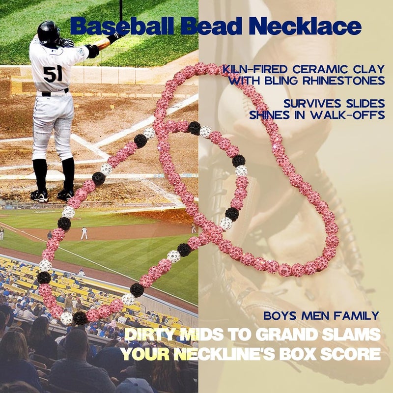 Krfy Baseball Necklaces for Boys, Bling Rhinestone Beaded Necklaces for Women Men, Diamond Baseball Drip Necklace Ice Bead Necklaces Inspired Sports Jewelry, 17.7 Inches, Age：Over 8 Years Old - Image 2